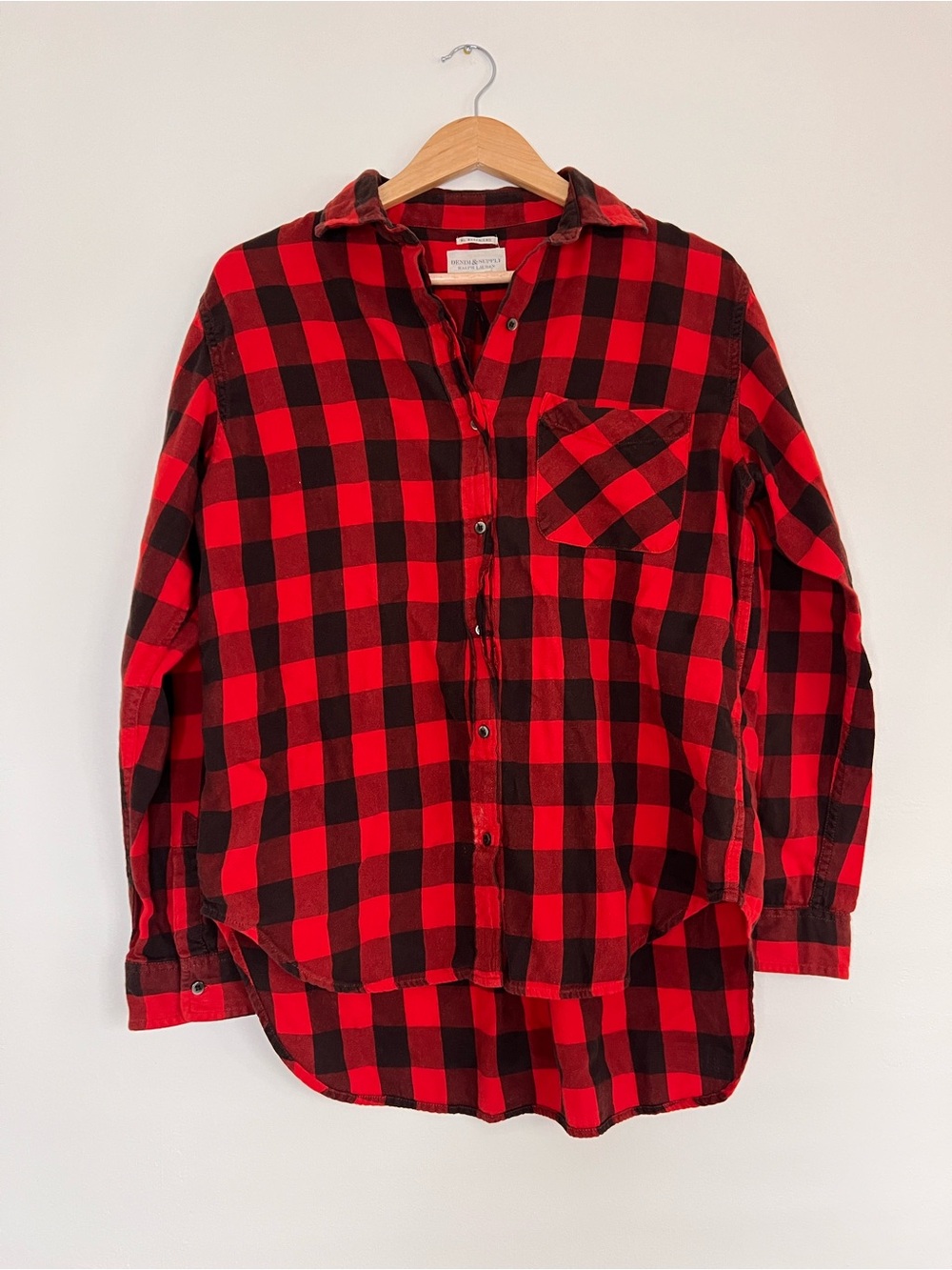Denim & Supply Ralph Lauren RL Boyfriend Buffalo Plaid Flannel Shirt Red Black L
